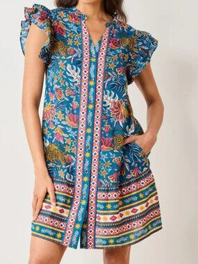 PRINTFRESH Dress Sz Small Tibetan Tigress La Grange Dress in Blue Ridge